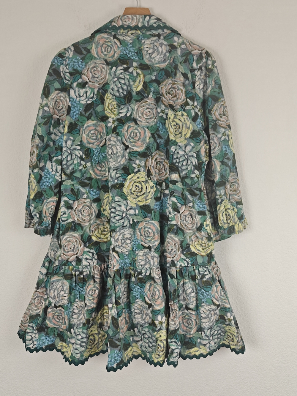 Cottagecore Green Floral Cotton Drop Waist Mini Dress Romantic Prairie Sz LG - Picture 13 of 16